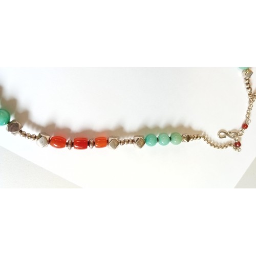 51 - Sterling silver, aventurin & carnelian necklace