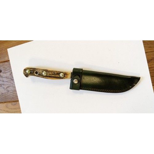 6 - Vintage Schlieper Hunters PAL 380 Germany knife with green leather sheath