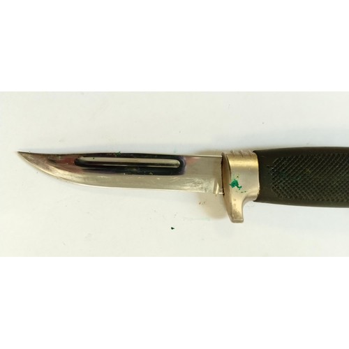 11 - Vintage Marttiini Finland small knife with signature on the blade and rubber handle with black leath... 