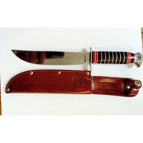 12 - Vintage Mundial Brazilian large knife with brown and red striped handle, stainless steel finishings ... 