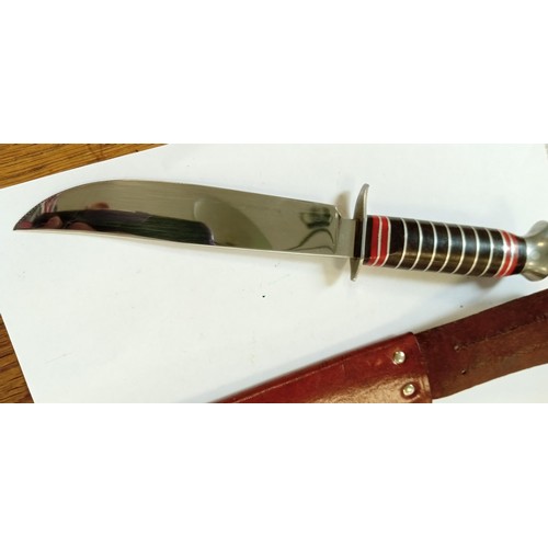 12 - Vintage Mundial Brazilian large knife with brown and red striped handle, stainless steel finishings ... 