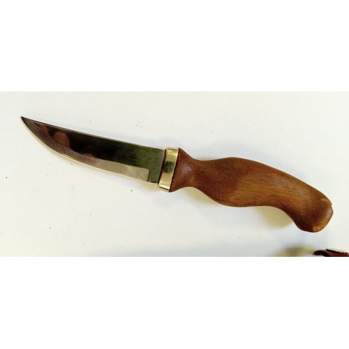 23 - Vintage Brusletto Geilo made in Norway small knife with wooden handle and brown leather clipped shea... 