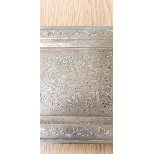 18 - Brass landscape tray of hunting scene