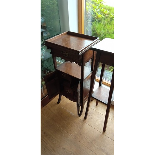 46 - Wooden plant stand & Edwardian oak smokers cabinet