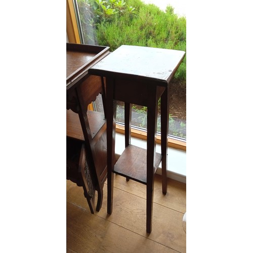 46 - Wooden plant stand & Edwardian oak smokers cabinet