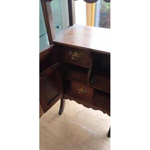 46 - Wooden plant stand & Edwardian oak smokers cabinet