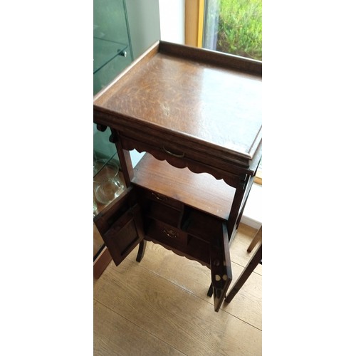 46 - Wooden plant stand & Edwardian oak smokers cabinet