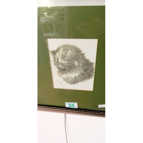 55 - Louis Wain framed signed print of a cat