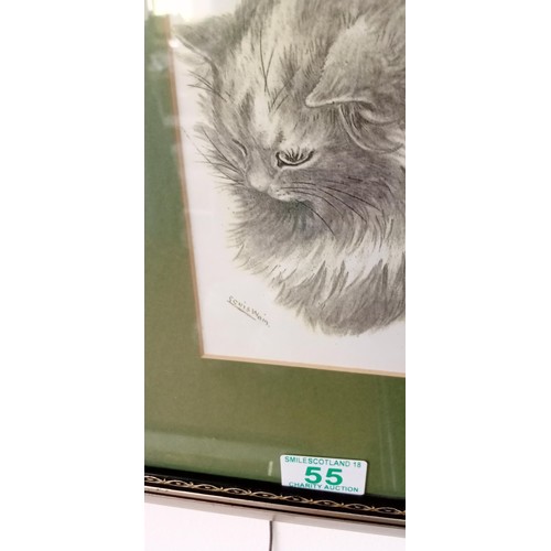 55 - Louis Wain framed signed print of a cat