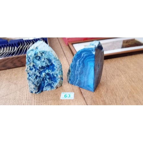 63 - Deep-blue Agate book ends