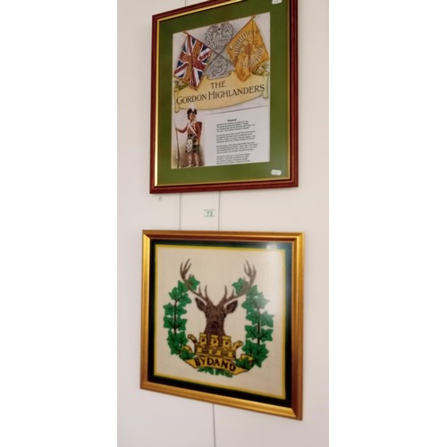 73 - Framed Bydand Gordon Highlanders  tapestry & 1 other