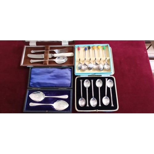 93 - 4 complete sets of various silver-plated cutlery in original boxes