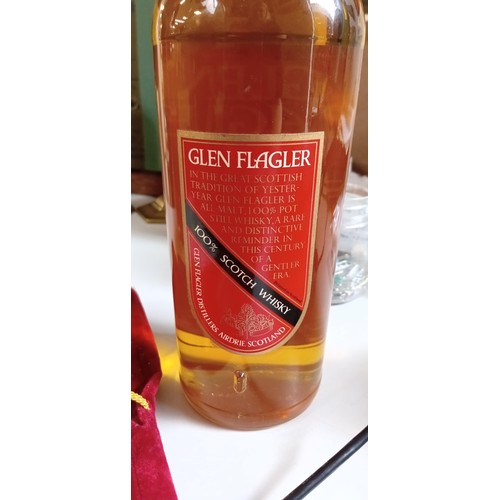 112 - Glen Flagler 100% Pot Still Scotch Whisky. Rare All-Malt Scotch. 70% proof. 26 2/3 Fl. oz.