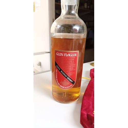 113 - Glen Flagler 100% Pot Still Scotch Whisky. Rare All-Malt Scotch. 70% proof. 26 2/3 fl. oz. Bottle is... 