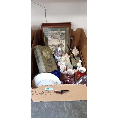 254 - 2 boxes of mixed items & wooden box