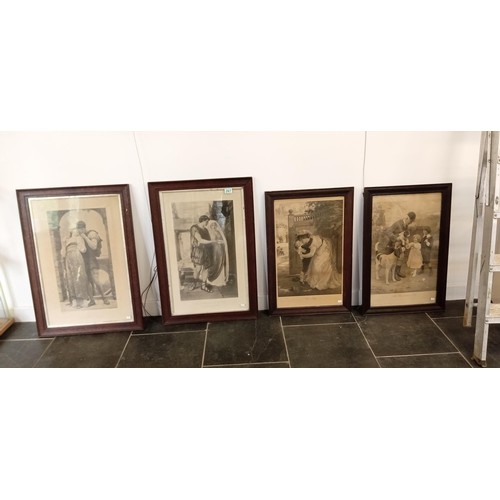 267 - 4 oak framed prints / etchings 'My Boy', 'The Huntsman's Pet', 'Whisper of Love', 'Wedded'.