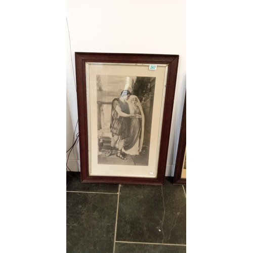 267 - 4 oak framed prints / etchings 'My Boy', 'The Huntsman's Pet', 'Whisper of Love', 'Wedded'.