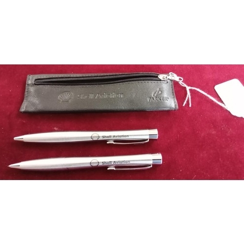 88 - Parker pen and pencil in original Parker leather pouch for Shell Aviation