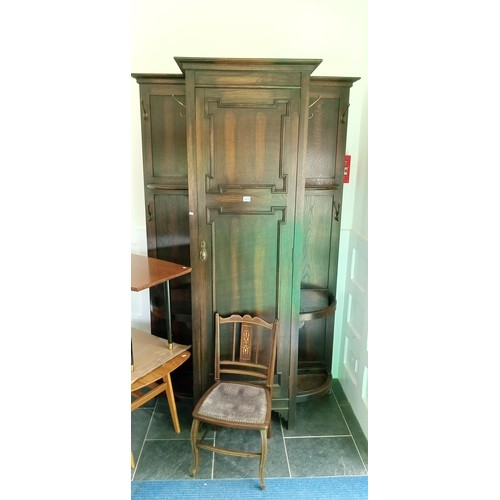 268 - Large hallway coat & umbrella stand with single wardrobe door plus 2 vintage coffee tables and a cha... 