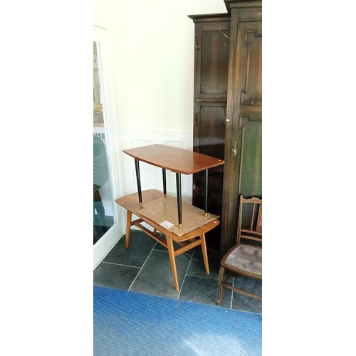 268 - Large hallway coat & umbrella stand with single wardrobe door plus 2 vintage coffee tables and a cha... 