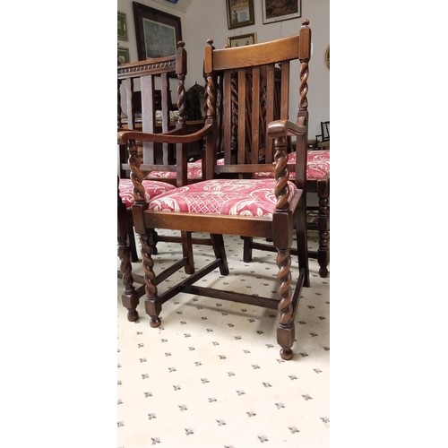 270 - Harlequin oak 6 seats dining chairs with barley twist design