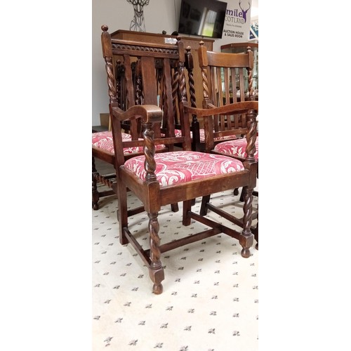 270 - Harlequin oak 6 seats dining chairs with barley twist design