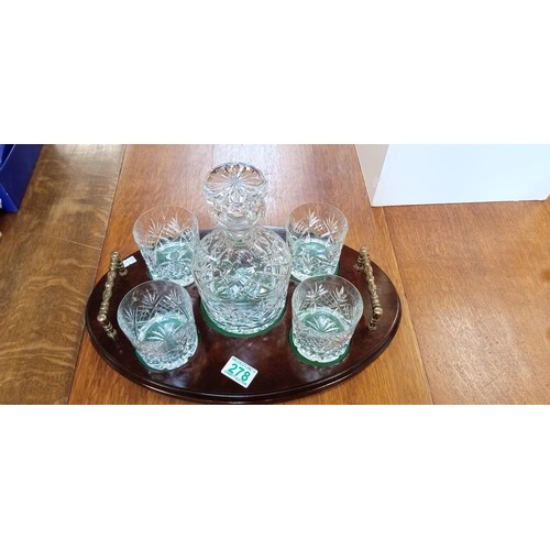 278 - Crystal decanter & 4 glasses on charger tray