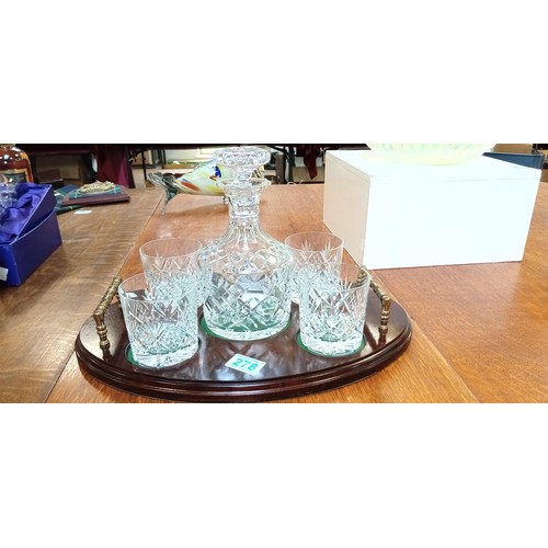 278 - Crystal decanter & 4 glasses on charger tray