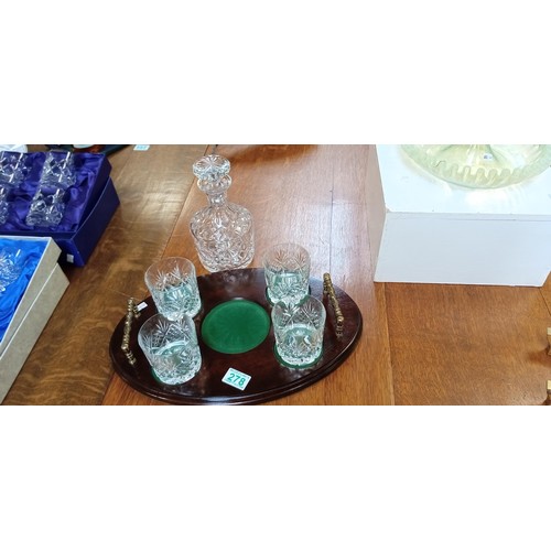 278 - Crystal decanter & 4 glasses on charger tray