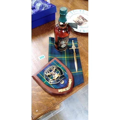 289 - Gordon Highlanders whisky 70cl 40% proof with letter opener & crest shield