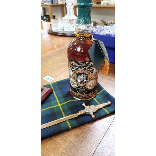 289 - Gordon Highlanders whisky 70cl 40% proof with letter opener & crest shield