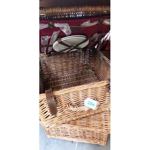 294 - 3 wicker picnic baskets, some contents, 1 Fortnum & Mason