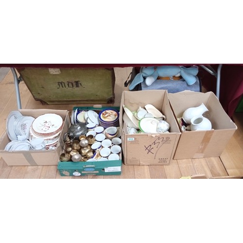 295 - 4 boxes of mixed China and glass ware