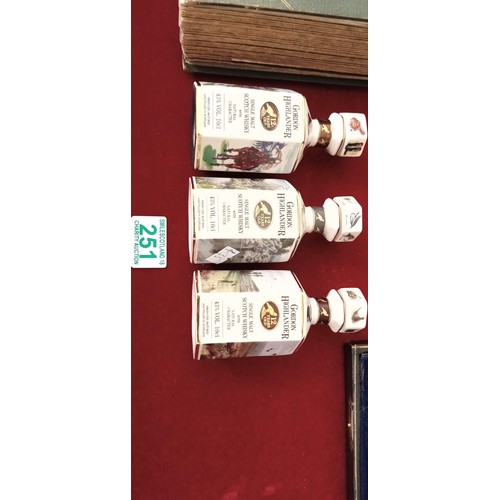 251 - 3 Gordon Highlander 12-year-old decanters 10cl (empty) different pictures on each