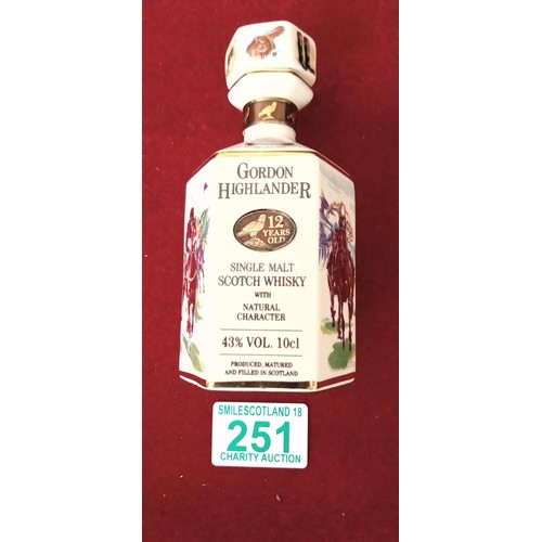 251 - 3 Gordon Highlander 12-year-old decanters 10cl (empty) different pictures on each