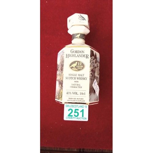 251 - 3 Gordon Highlander 12-year-old decanters 10cl (empty) different pictures on each