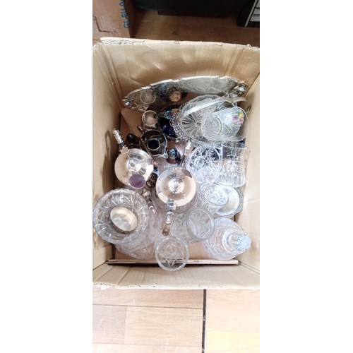 299 - 3 boxes of crystal, ornaments & vases