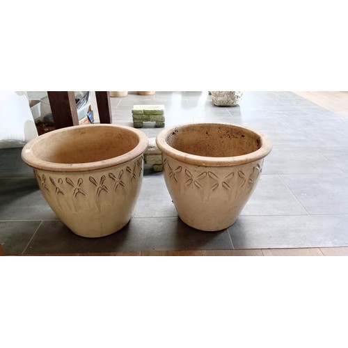 306 - Pair of glazed frost proof large plant pots