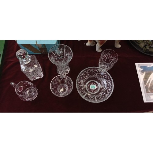 322 - Selection of crystal items decanter, vases, etc.