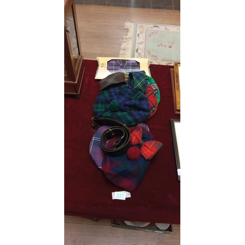 327 - Selection of vintage tartan hats, ties and more