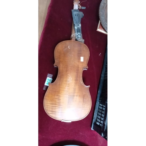 334 - Vintage violin & wooden bread plate