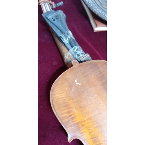 334 - Vintage violin & wooden bread plate