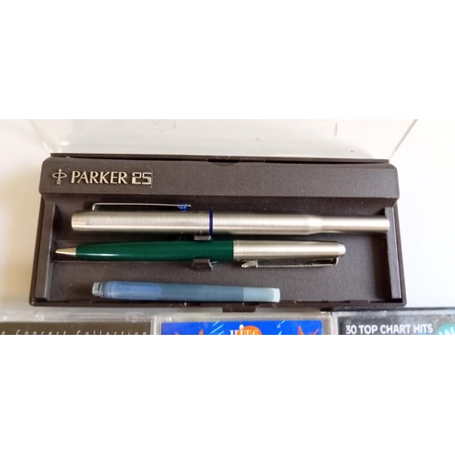 52 - Vintage Parker pens plus vintage cassette music