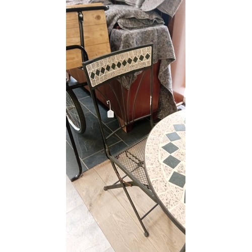 2 - Garden table and 2 chairs with mosaic style top