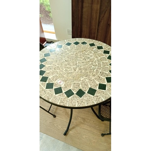 2 - Garden table and 2 chairs with mosaic style top