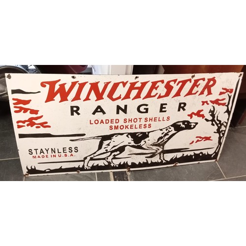 65 - Vintage enamel sign Winchester Ranger Shotgun Shells Advertising sign very rare 122x61cm approx.