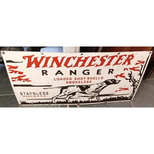 65 - Vintage enamel sign Winchester Ranger Shotgun Shells Advertising sign very rare 122x61cm approx.