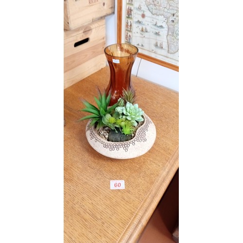 60 - Mica vase & false flower plant