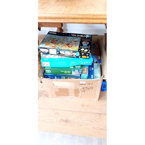 61 - Box of jigsaws plus 2 boxes of books