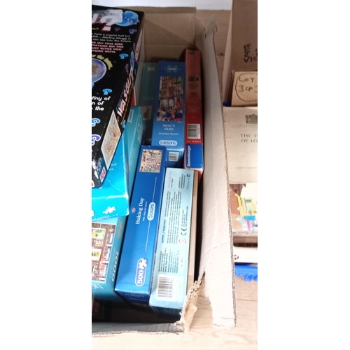 61 - Box of jigsaws plus 2 boxes of books